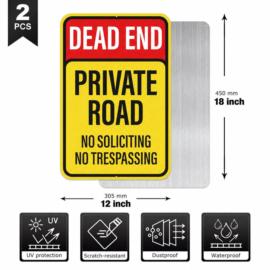 2 Pack Dead End Private Road Sign 18" × 12" Rust Free Aluminum