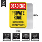 2 Pack Dead End Private Road Sign 18" × 12" Rust Free Aluminum