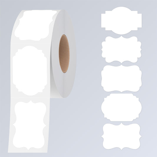 300 PCS White Stickers, 5 Fancy Shapes Labels Blank Stickers Roll White Name Tags with Permanent Adhesive for File Folders, Food Jars, Gift Tags, Home Office Business Uses (2” x 3”) 2” x 3”