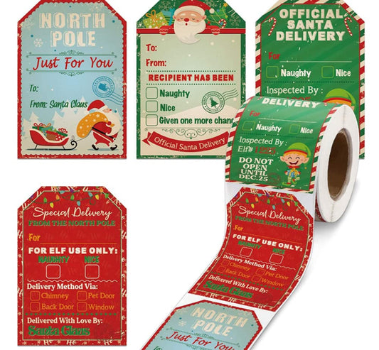 200 Pcs Christmas Gift Tags Christmas Name Tag Stickers Holiday Decorative Presents Tag Xmas Self Adhesive Name Tags
