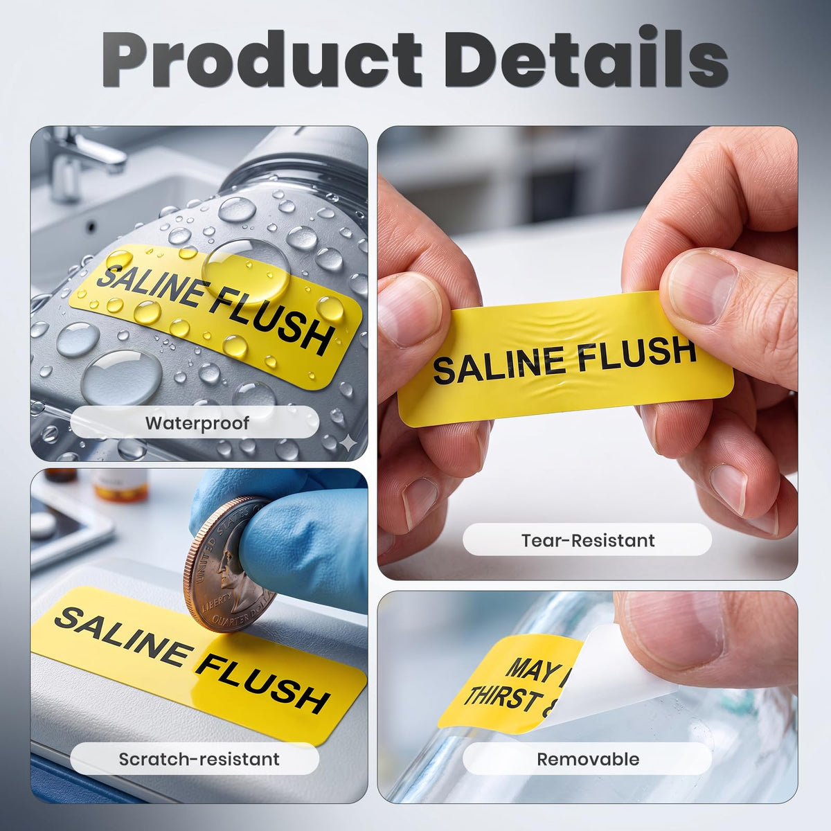 1000 Pcs Saline Flush Veterinary Stickers 0.5 x 1.5 Inch Self-Adhesive