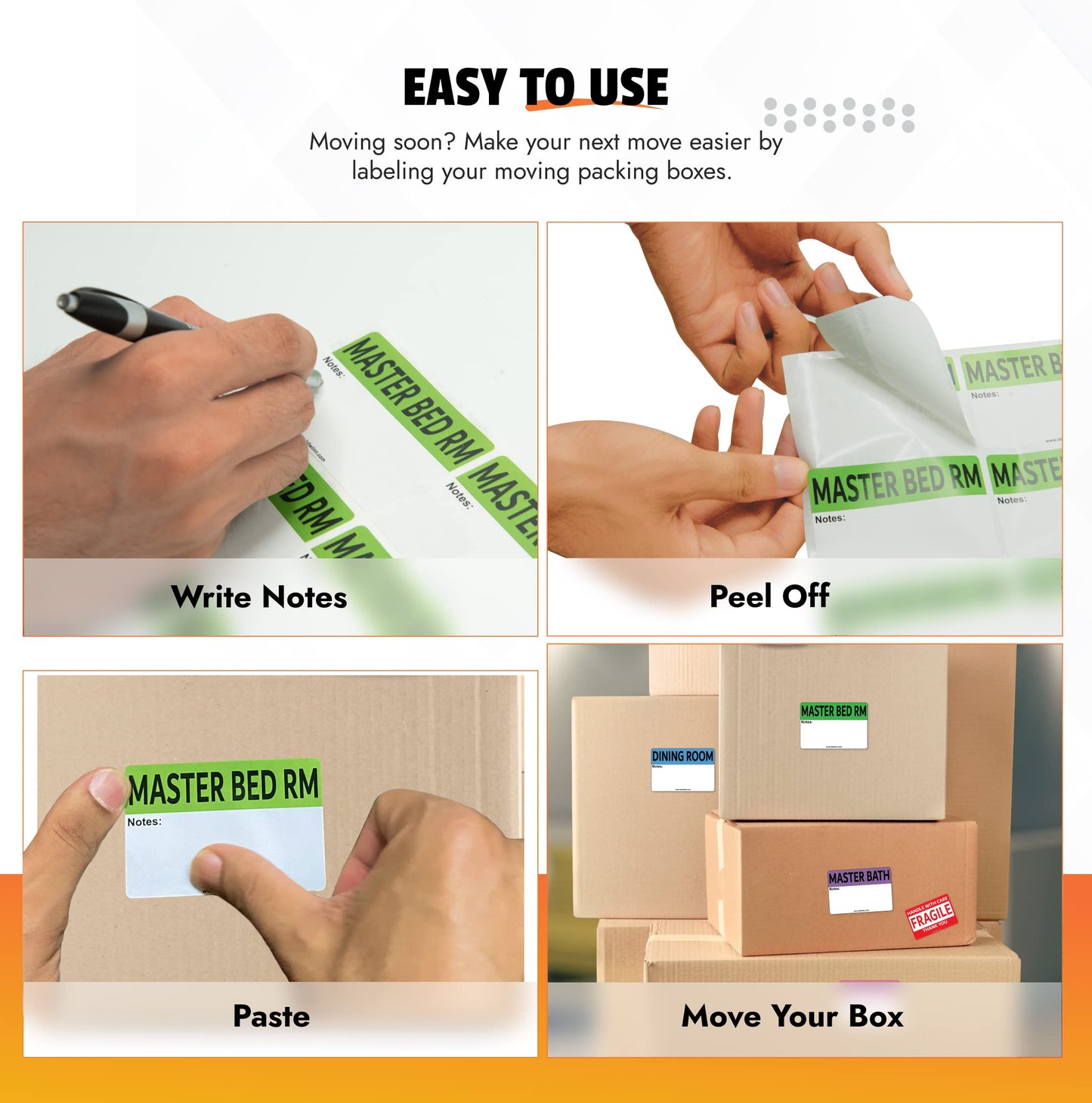 640 Pcs Moving Labels for Boxes - 2" x 3" Moving Stickers for Boxes Having 64 Color Coded Sheets with 16 Designs Including Fragile & Blank Packing Labels 640