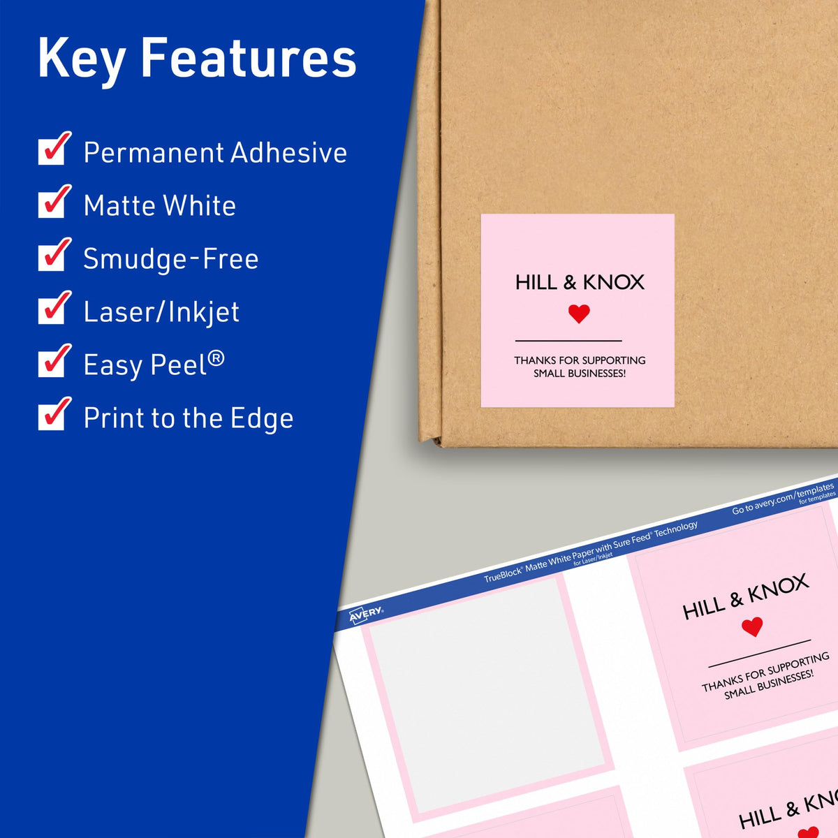 Avery® TrueBlock® Matte White Square Labels, Sure Feed® Technology, 2.75" x 2.75", 300 Matte White Labels, Print-to-The-Edge, Laser/Inkjet Printable, Great for Packaging and Product Merchandising 300 labels