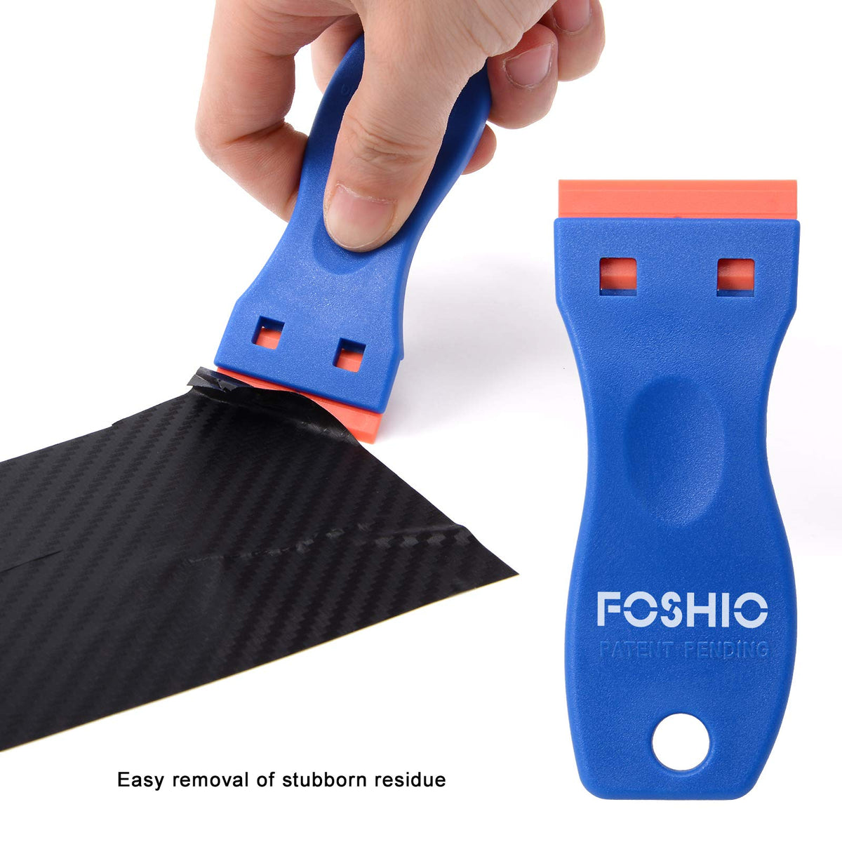 FOSHIO plastic razor blade scraper with 2 tools and 100 blades, ideal for gasket, label, and adhesive removal on glass and windows.
