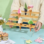 UNICRAFTALE 4-Layer 20-Hole Acrylic Ice Cream Stand Wooden Dessert Rack Waffle Cone Displaying Stand for Ice Cream Sweets and Party Food Display 12.99x9.92x7.76Inch
