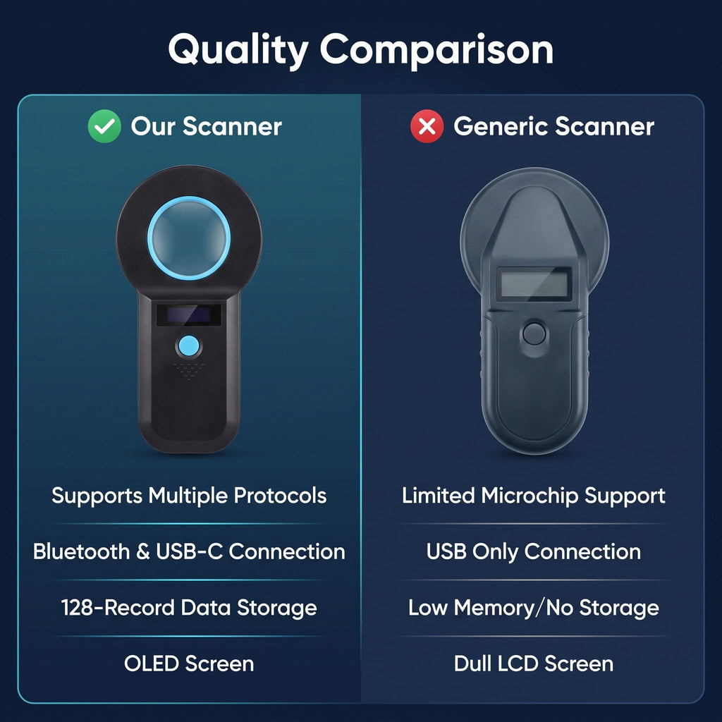 Pet Microchip Scanner Dual Frequency OLED 128 Records