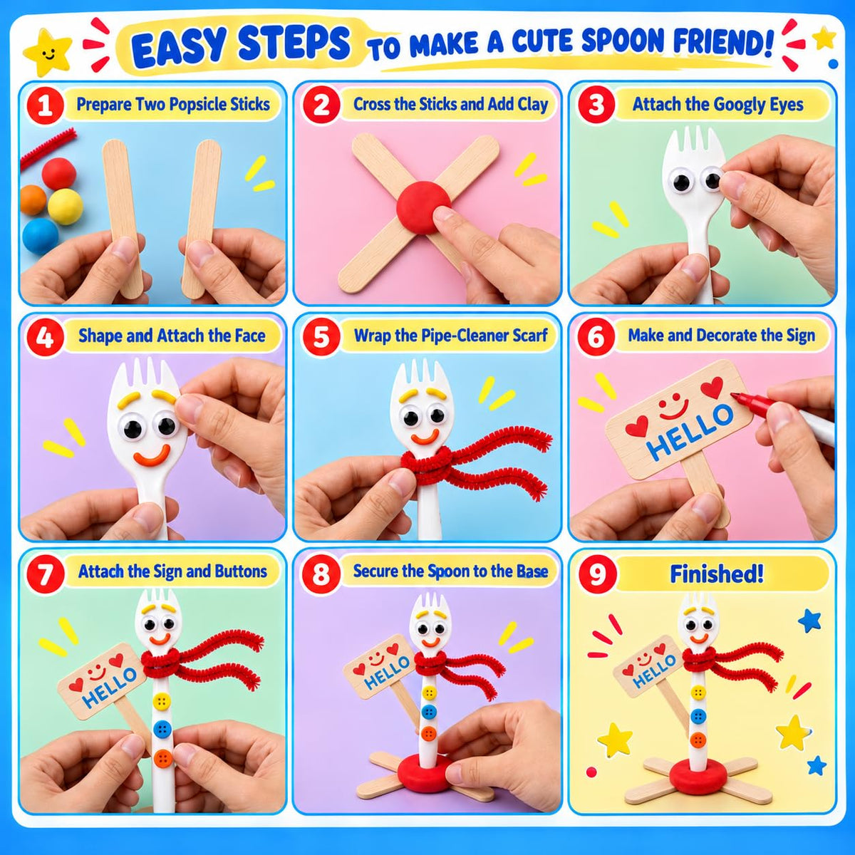 Fork Craft Kit, 50 Sets with Clay, Googly Eyes and Craft Supplies