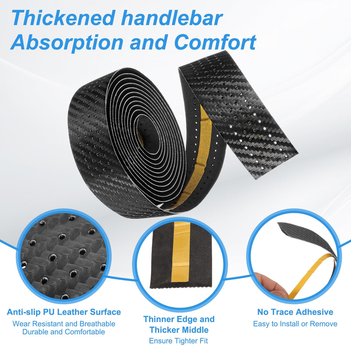 PATIKIL PU EVA Bike Handlebar Tape, 1 Pair Soft Bicycle Bar Tape Anti-Slip One Size with End Plugs for Road Cycling Folding, Black