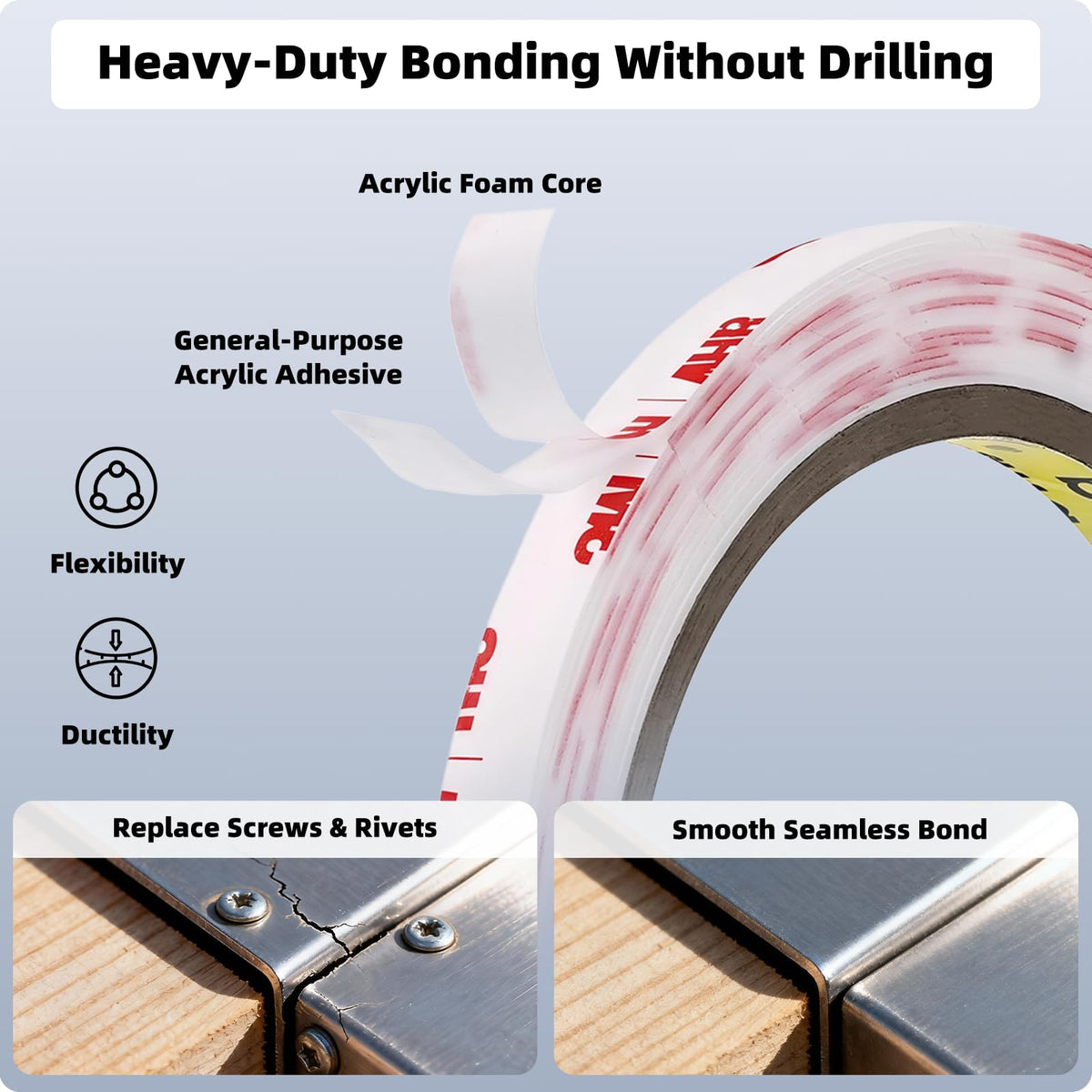 Double Sided Tape Thin 1/4''x15.4Ft 2 Pack Made of 3M 4930 Removable Mounting Tape White Heavy Duty Adhesive Waterproof Foam Tape for Car Home Office Decor, 0.025in Thick 0.25''×15.4Ft