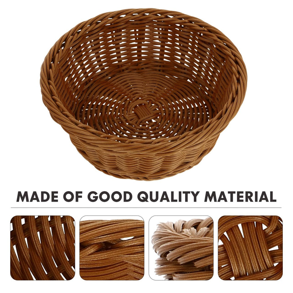Round Woven Storage Basket 9.92 X 9.92 X 3.14 in Imitation Rattan Bread Holder for Kitchen Counter Snacks Fruits Candy Bakery Display Household Serving