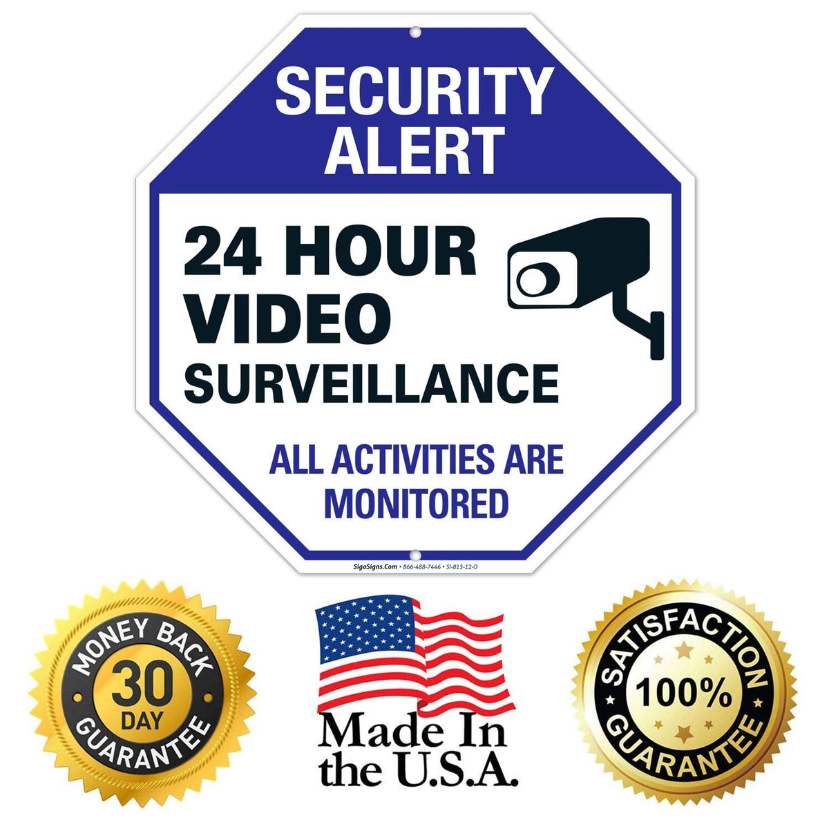 Video Surveillance Sign, CCTV Security Alert, Aluminum 12x12 2 PK