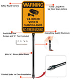 Video Surveillance No Trespassing Warning Sign with 36" Metal Stake, 10x14 Inch Aluminum, Reflective, 2Pack