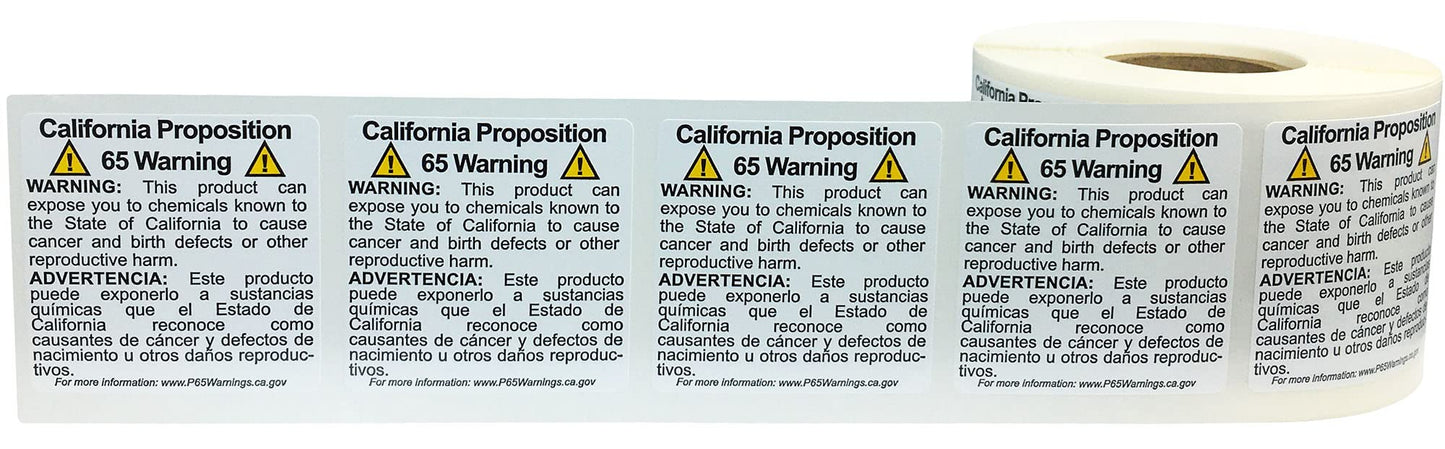 California Proposition 65 Warning Labels Short Form 1 1/2 x 1 1/2 Inch Square 500 Adhesive Stickers