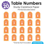 Big Dot of Happiness Orange and Yellow Wavy Table Numbers, Retro Wedding or Birthday Party Decor Centerpieces, Double-Sided 5 x 7 inches Cards, Table Numbers - 1-20