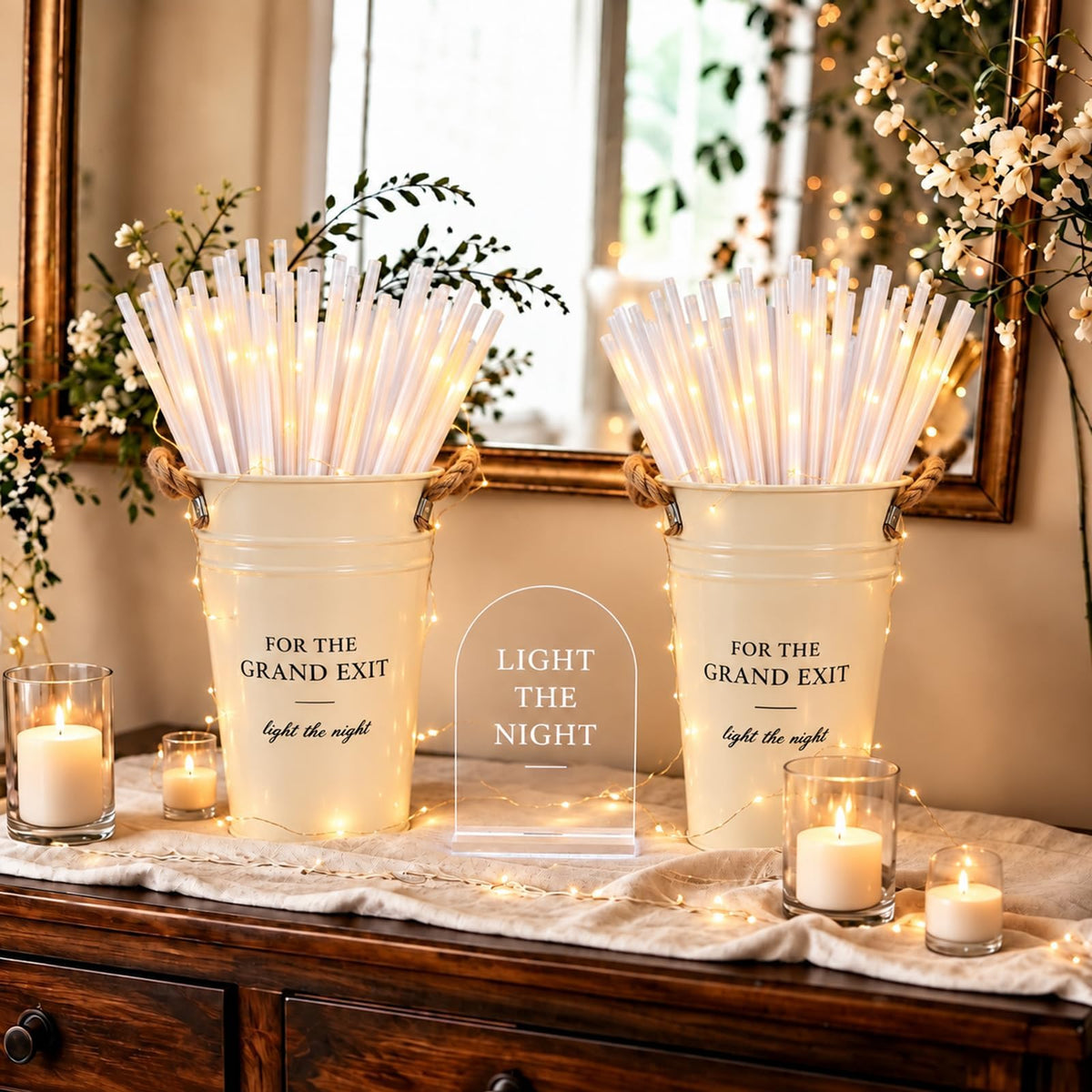 2 Pack Wedding Display Buckets, Galvanized Metal, 9.8 Inch
