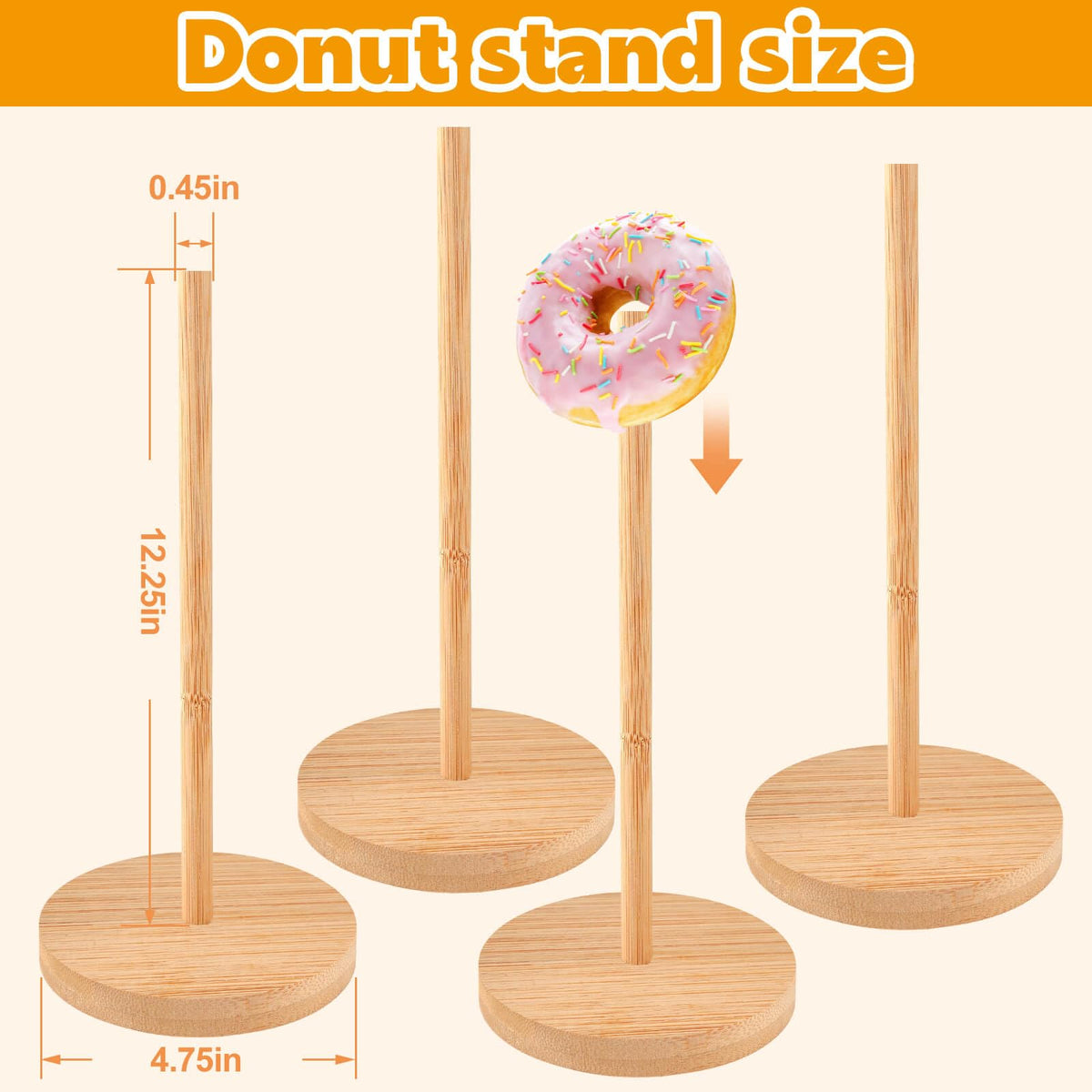 Wooden Donut Stand 4-Pack, Donut Holder Stand for Party, Rustic Bagel Stand