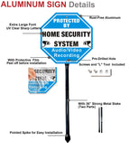 2 Pack Protected By Home Security System Signs for Yard, 12" x 12" Aluminum Sign with 36" Metal Stakes, Audio Video Recording Warning Sign, Reflective Aluminum 2Pack with Black Stake