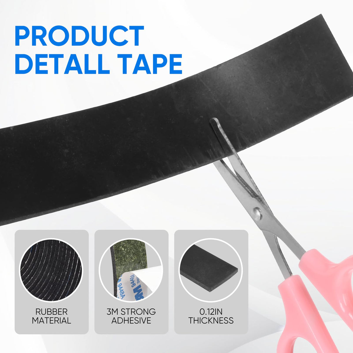 VOCOMO Rubber Strips, Solid Rubber Sheets Self Adhesive Neoprene Rolls & Strips for DIY Gaskets Anti-Slip Pads Crafts Pads Seal Strip Weather Striping (1” Wide x 1/8" Thick x 3.3' Long) Black 1” Wide x 1/8" Thick x 3.3' Long