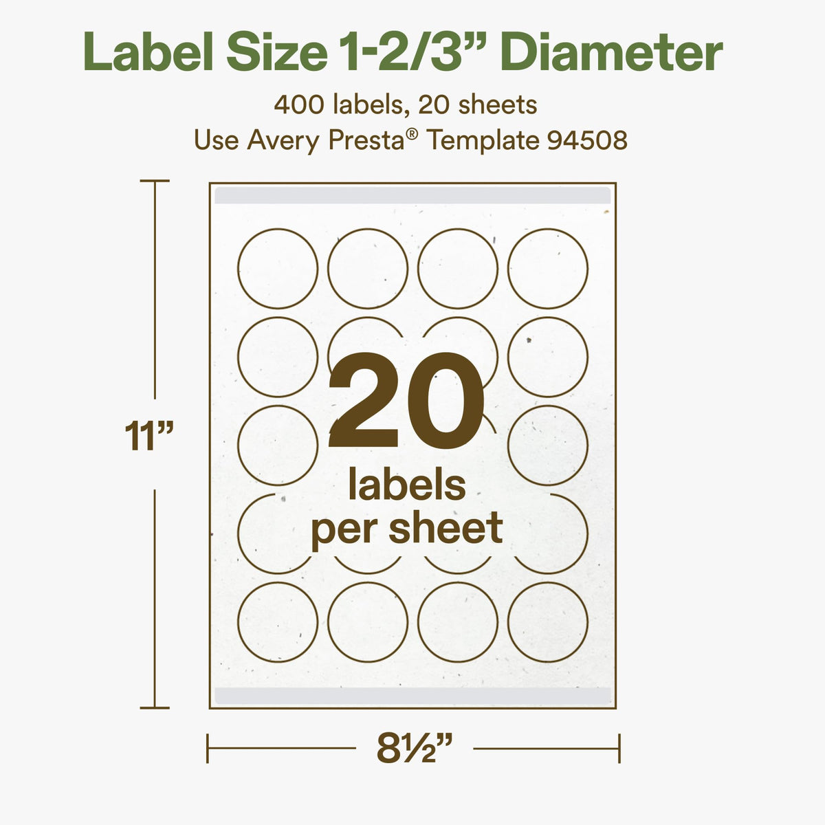Avery Printable Round Hemp Labels with Sure Feed Technology, 1-2/3" Diameter, Off-White, Print-to-the-Edge, Laser & Inkjet Compatible, 400 Total, Great for Product Branding, Packaging, and More 400 Labels