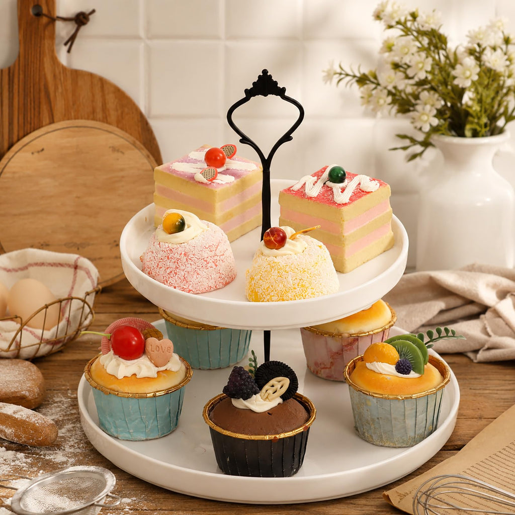 2 Tiered Cake Stand Cupcake Fruit Plate Stand Hardware Silver Gold Black