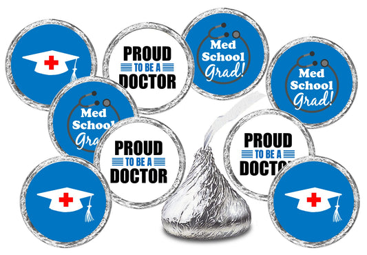 216 Med School Graduation Party Kisses Stickers Labels, Medical School Doctor Grad Party Decorations. Candy NOT Included. Made in USA.