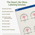 Avery® Dissolvable Square Labels, Sure Feed® Technology, 2.5" x 2.5", Matte White, Laser/Inkjet Printable, 90 Labels Total, Freezer-Safe, Microwave-Safe, Refrigerator-Safe