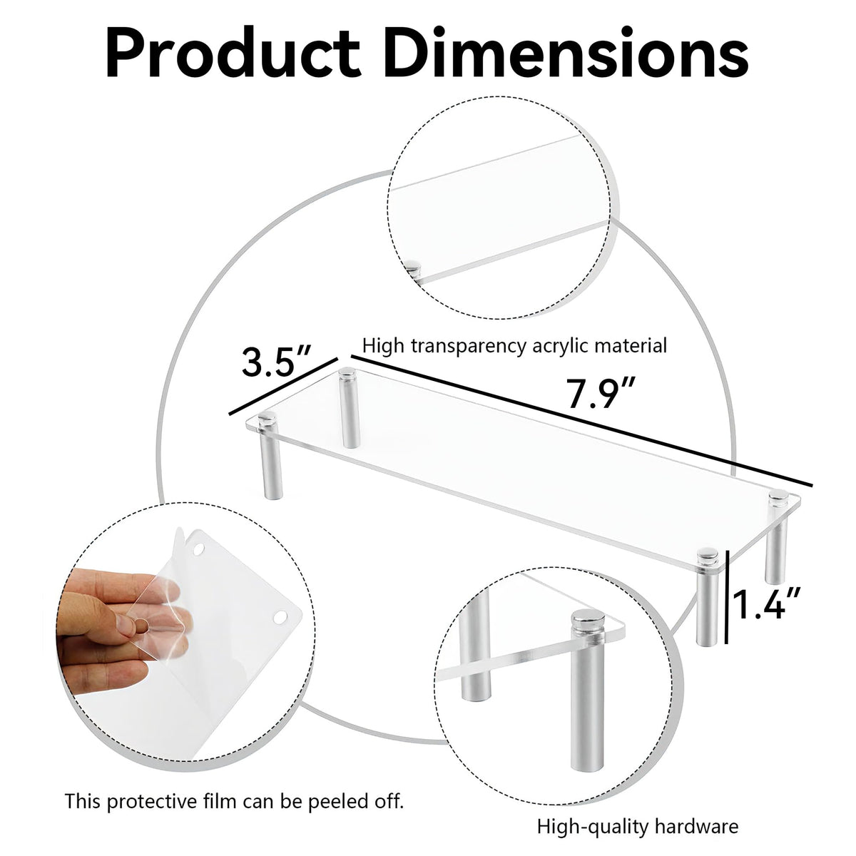 Acrylic Display Risers Clear Rectangular Stands with Metal Support Posts for Cake Stand Styling Countertop Tiered Organizer Small Size Transparent One Piece