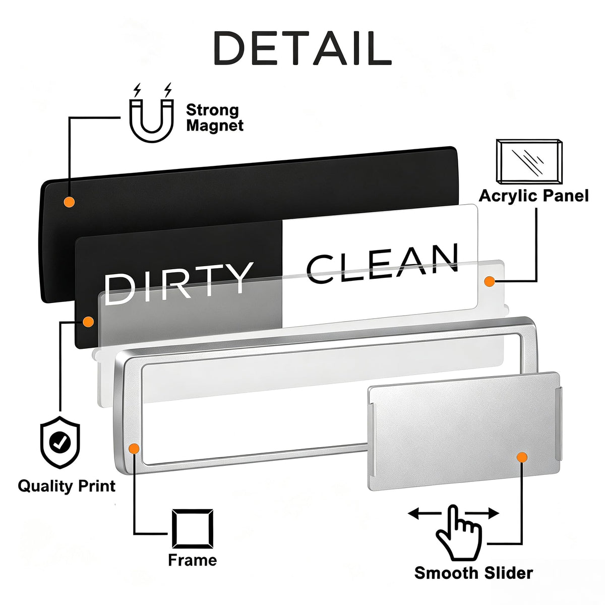 Clean Dirty Magnet for Dishwasher Simple Design，Black White Black White