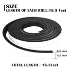Black Foam Insulation Tape with Self-Adhesive Backing,Closed Cell Foam Weatherstripping 1/2 inch Wide x 3/8 inch Thick,Soundproofing Door Weather Seal Strip for Door and AC Window Seal,High Denisty 1/2 In wide x 3/8 In thick x 16Ft