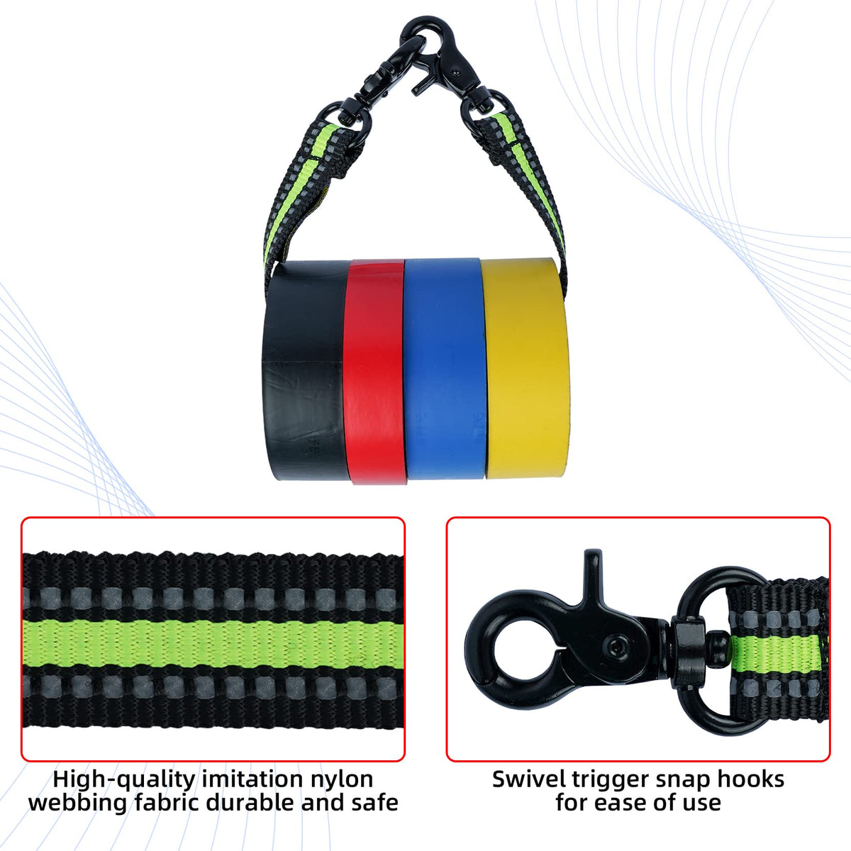 MELOTOUGH Tape Thong Electrical Tape Holder with Snap Hooks Electrician Tape Strap for Tool Belt, Tool Pouch(Lime 2pcs) 2 packs Reflective Green 2pcs