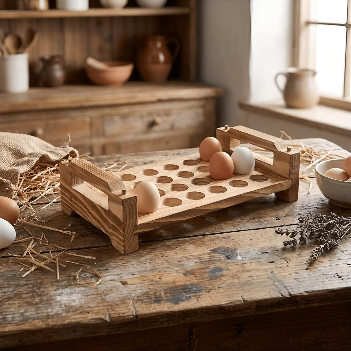 Egg Container Wooden Stackable Egg Tray Countertop Organizer Space Saving Egg Display Crates Restaurant