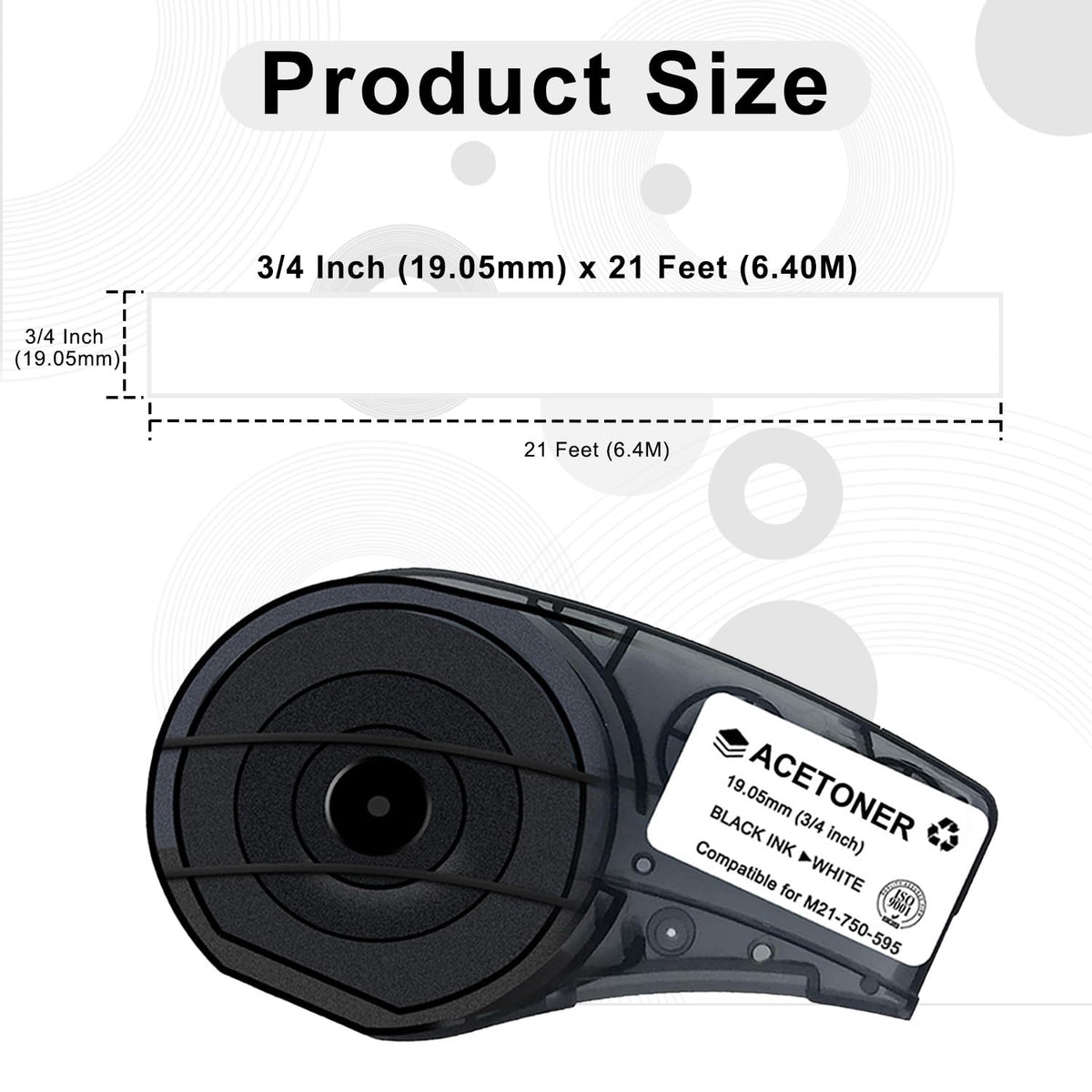 M21-750-595 2 Pack Compatible for (M21-750-595-WT) All-Weather Vinyl Label for Indoor/Outdoor ID, Black on White- for M210, M210-LAB, M211, BMP21-PLUS and BMP21-LAB Printerss, 0.75" W 21" L