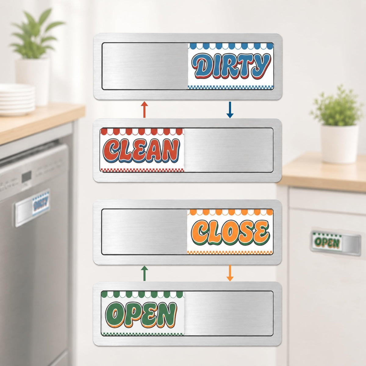 Dishwasher Magnet Clean Dirty & Open Close Sign, Retro Slider Magnetic