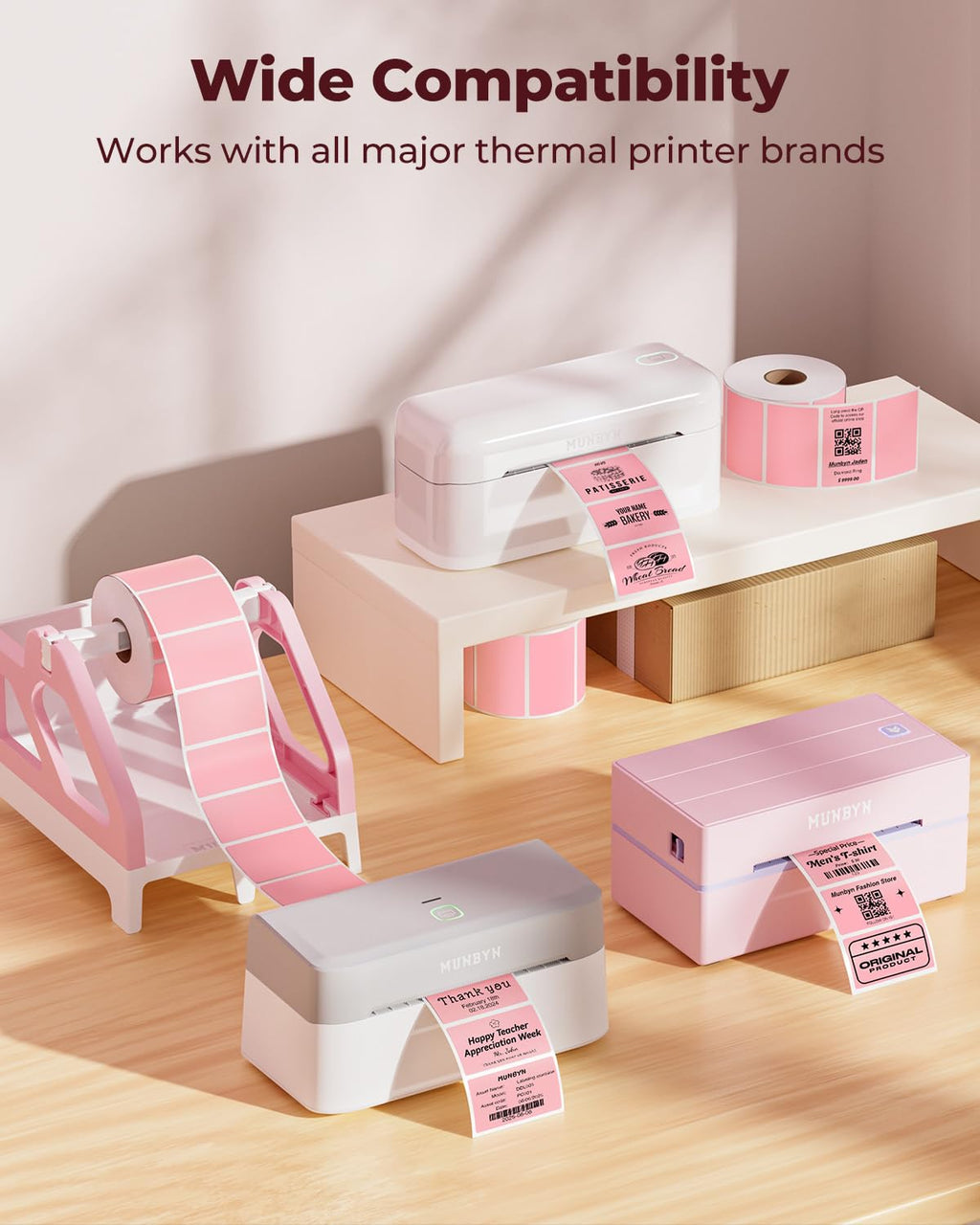 2.25x1.25 Pink Thermal Labels 1,000 Labels/Roll+2" Round Thermal Labels 150 Labels/Roll