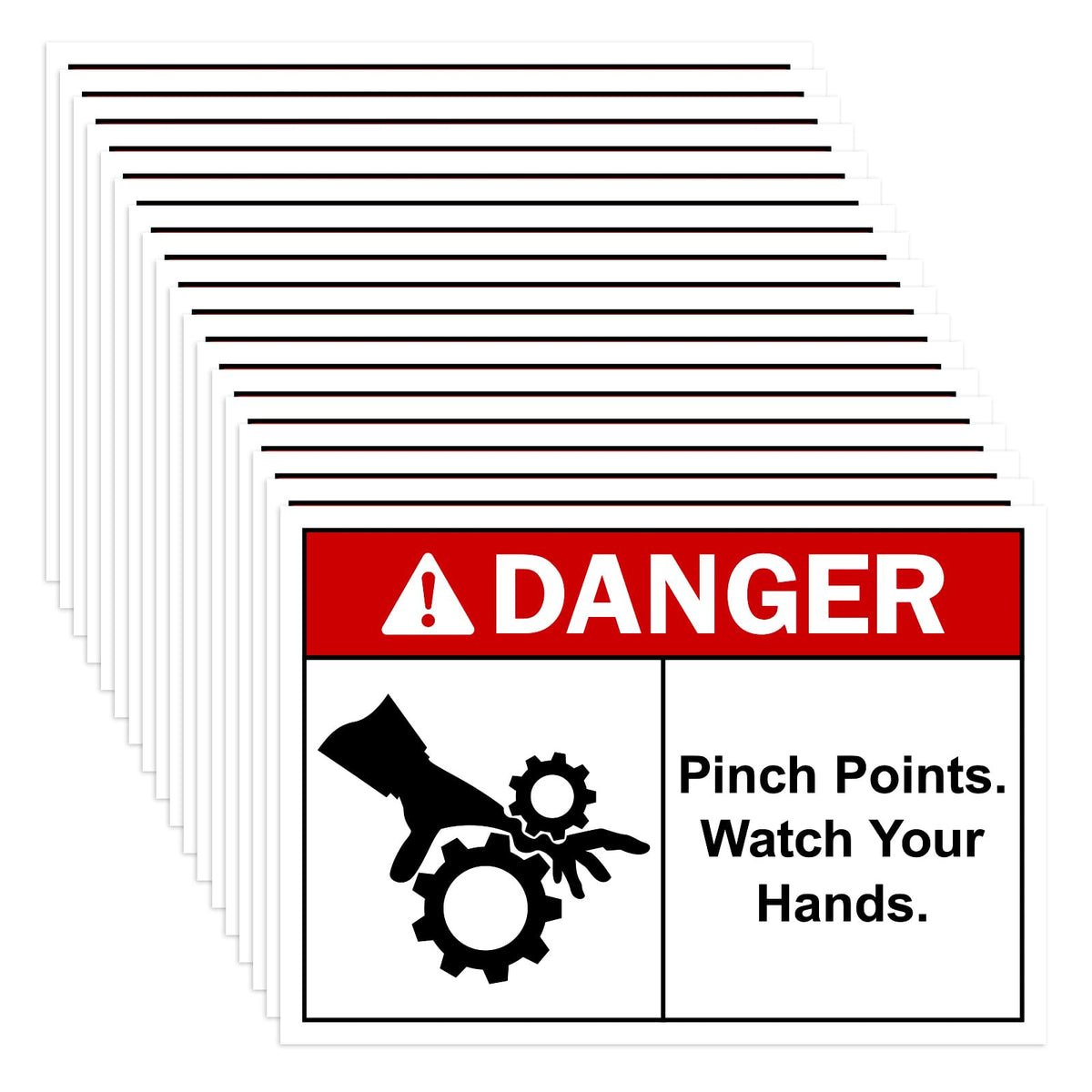 100 Pcs Pinch Points Danger Labels - 5 x 3.5 Inch Watch Your Hands OSHA Safety Warning Sign Stickers, PET Material for Industrial Warehouse, Machine and Equipment
