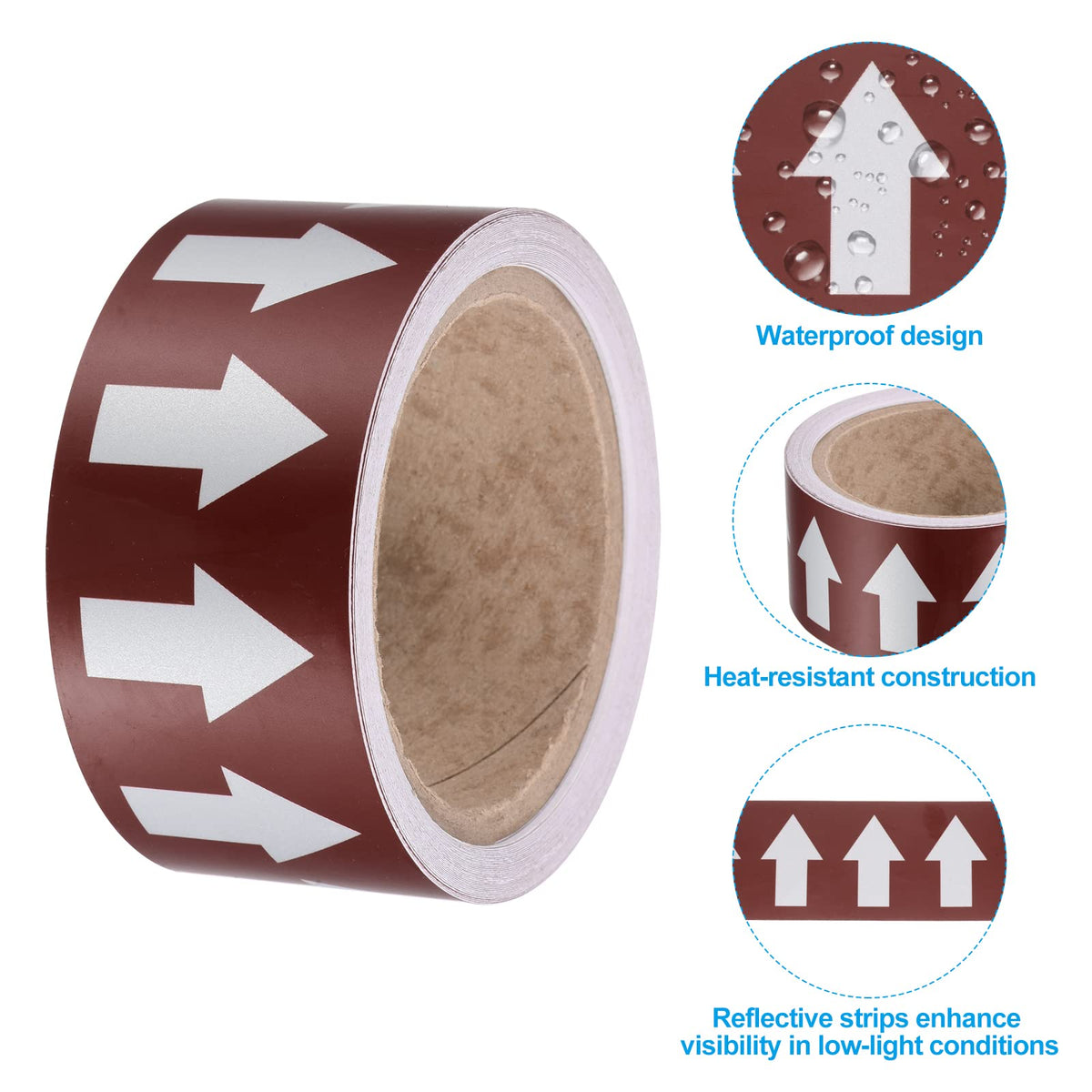 PATIKIL Flow Arrow Tape, Polyethylene Pipe Marking Sticker with Reflective Strips, Waterproof & Heat Resistant, for Pipe Flow Directional Identification, 2 inch x 33 ft, Brown/White Brown,White