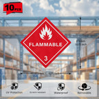 10 Pack Hazard Class 3 Flammable Liquids Placard 10.75" × 10.75"