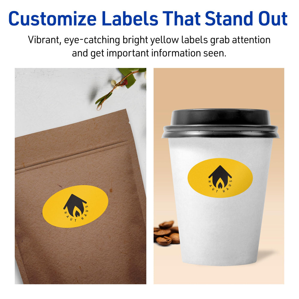 Avery Printable Oval Labels, Sure Feed Technology, 1" x 2", Bright Yellow Labels, Print-to-The-Edge, Laser/Inkjet Printable, 480 Total, Great for Soaps and Candles 480 labels