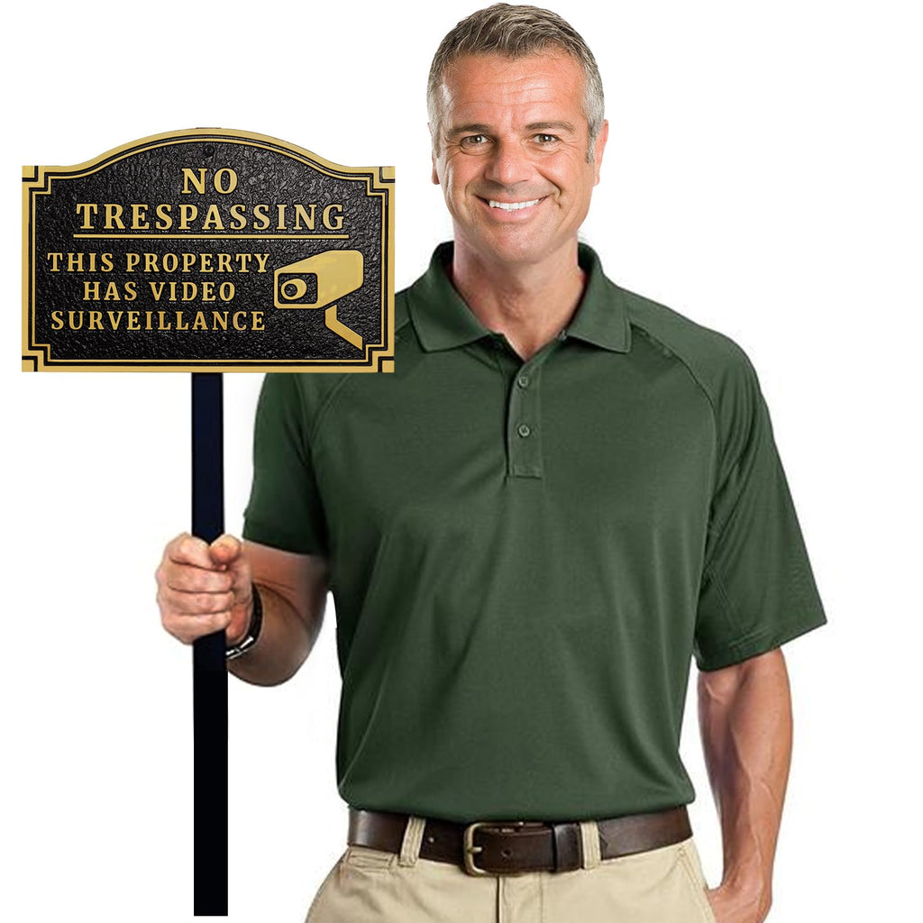 No Trespassing Private Property Video Surveillance Sign with Stakes
