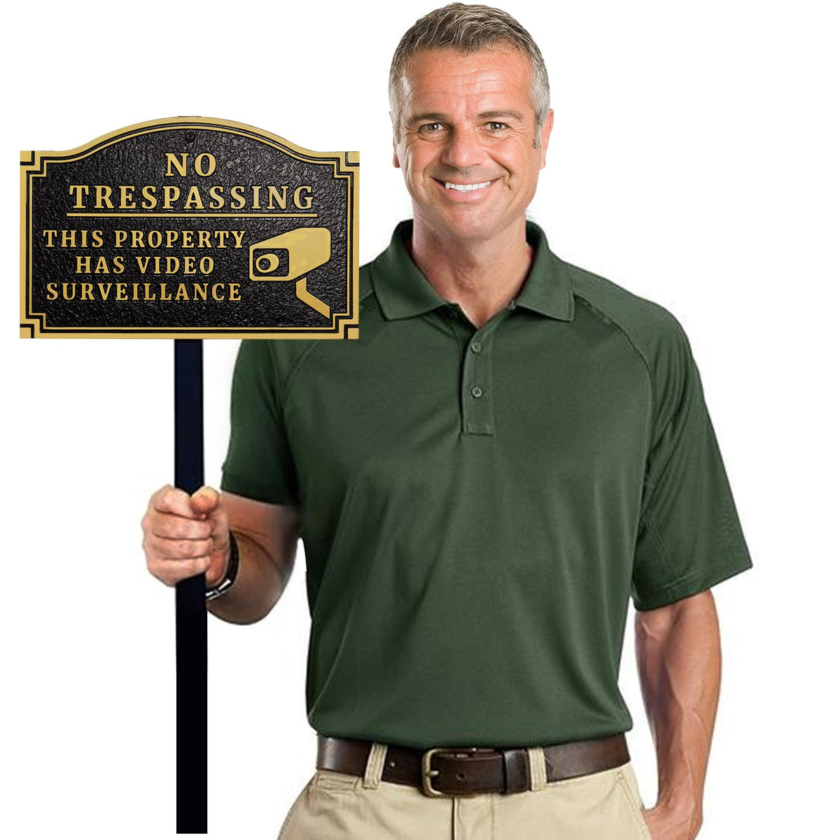 No Trespassing Private Property Video Surveillance Sign with Stakes