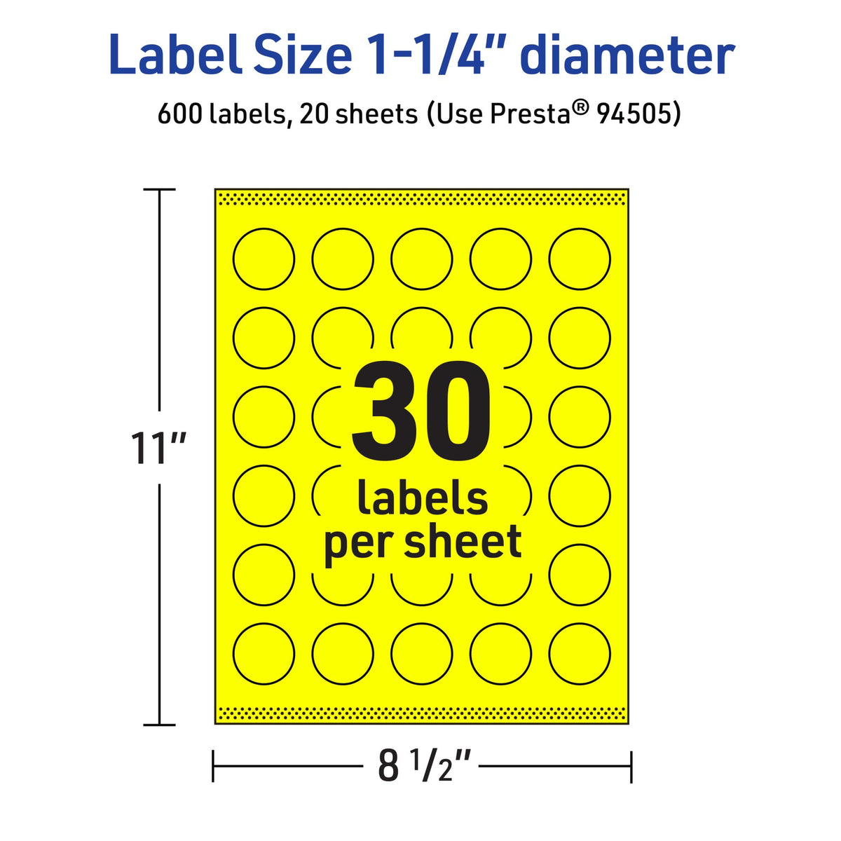 Avery Printable Round Labels, Sure Feed Technology, 1-1/4" Diameter, Neon Yellow Labels, Print-to-the-Edge, Laser/Inkjet, 600 Total, Great for Price Stickers and Mailing Seals 600 labels