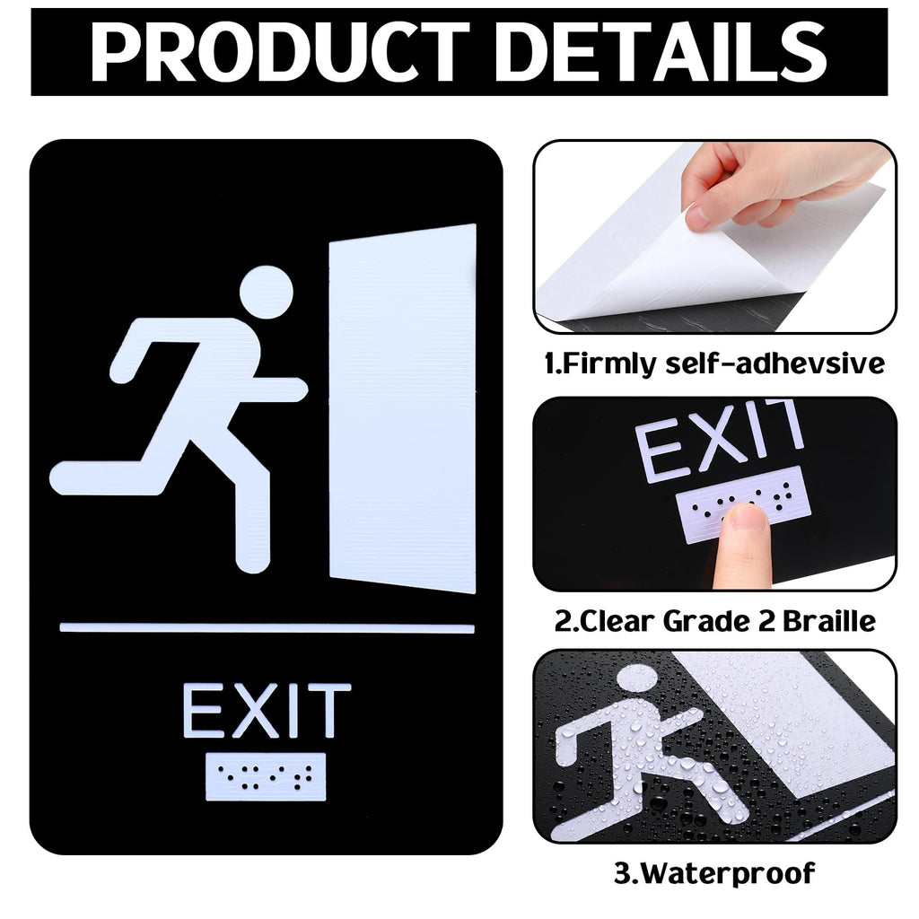 4 Pcs Exit Sign with Braille ADA Compliant 9x6 Inch for Business