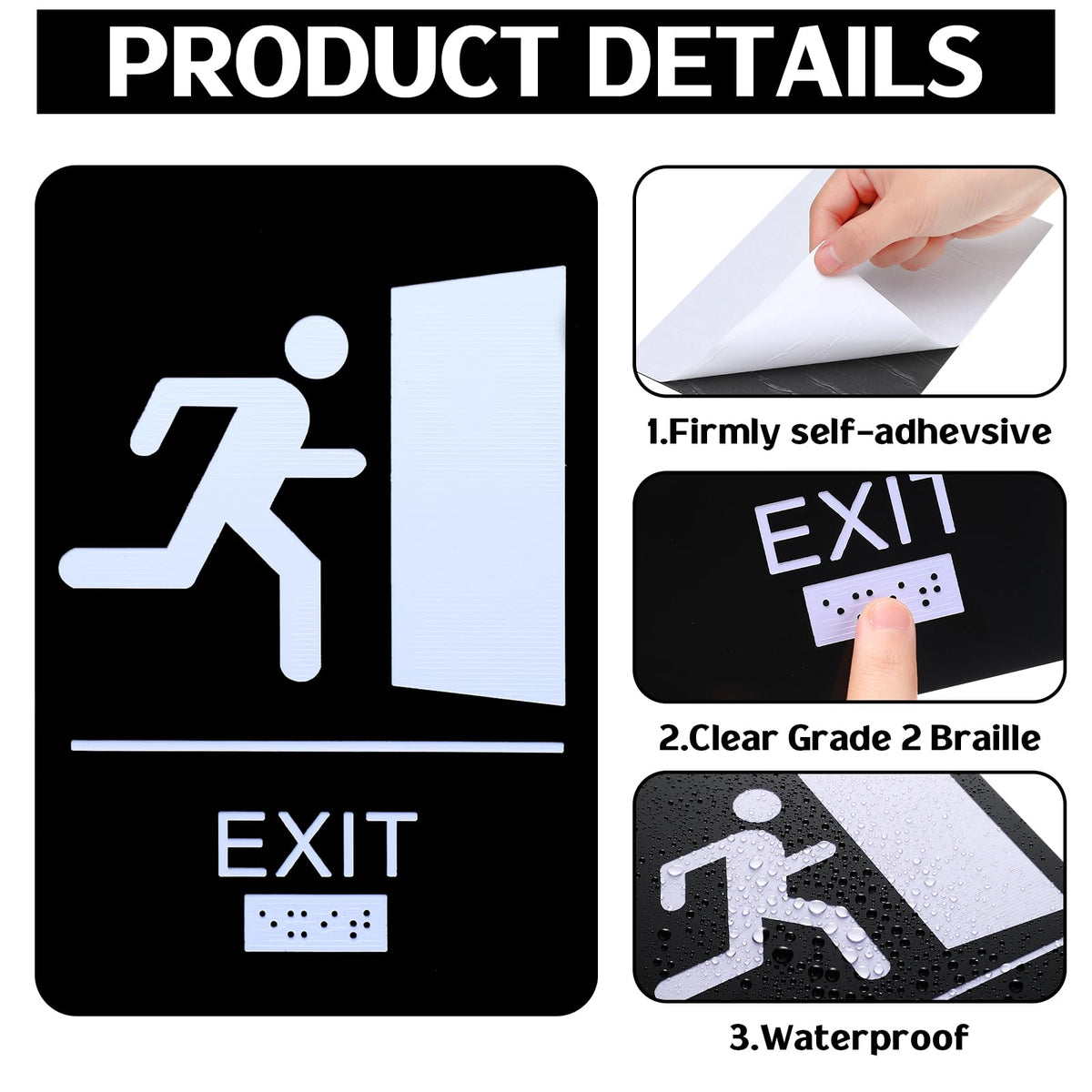 4 Pcs Exit Sign with Braille ADA Compliant 9x6 Inch for Business