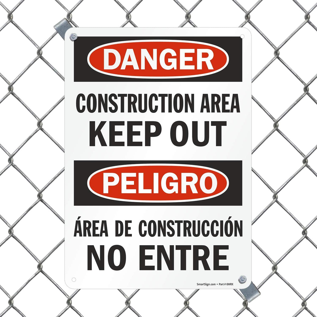 SmartSign - U9-1363-NP_10x14 "Danger - Construction Area, Keep Out" Bilingual Sign | 10" x 14" Plastic Black/Red on White 14" x 10"