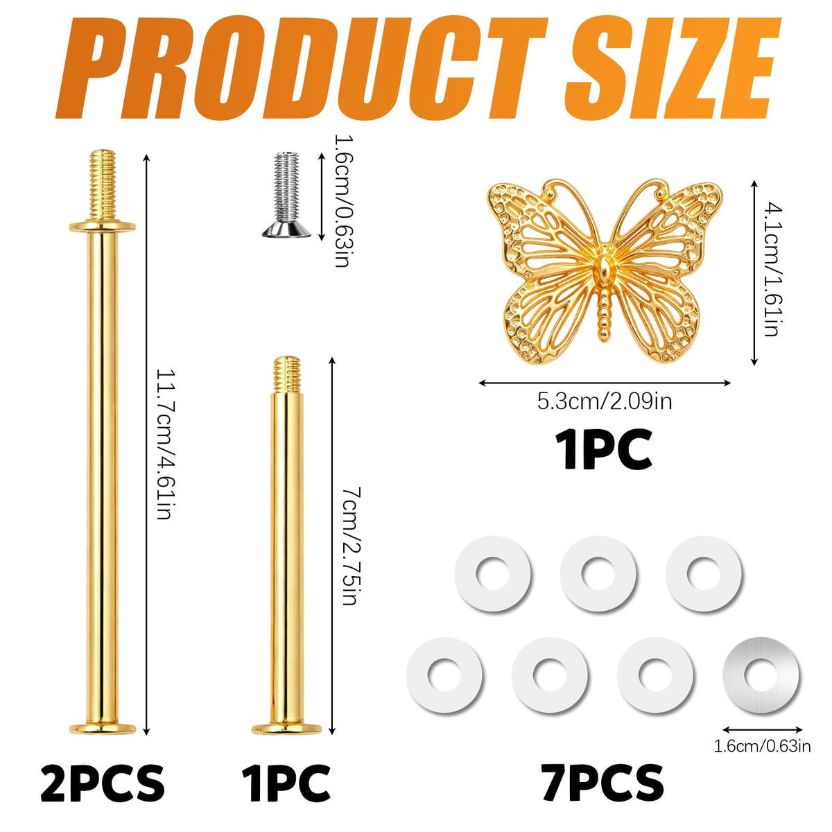3 Sets of Zinc Alloy Cake Stand Hardware, Heavy Duty 3 Tiered Tray Hardware Kit, Butterfly Cake Plate Stand Handle Stacking Fittings Rod for Serving Dessert Cupcake Fruit Holder (Gold) Gold