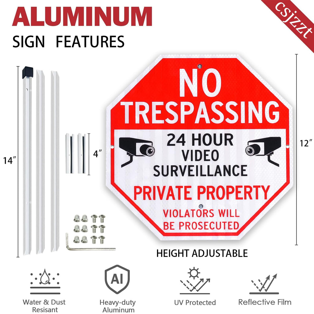 Large No Trespassing Signs Private Property with Stake for Outside 3 Pack
