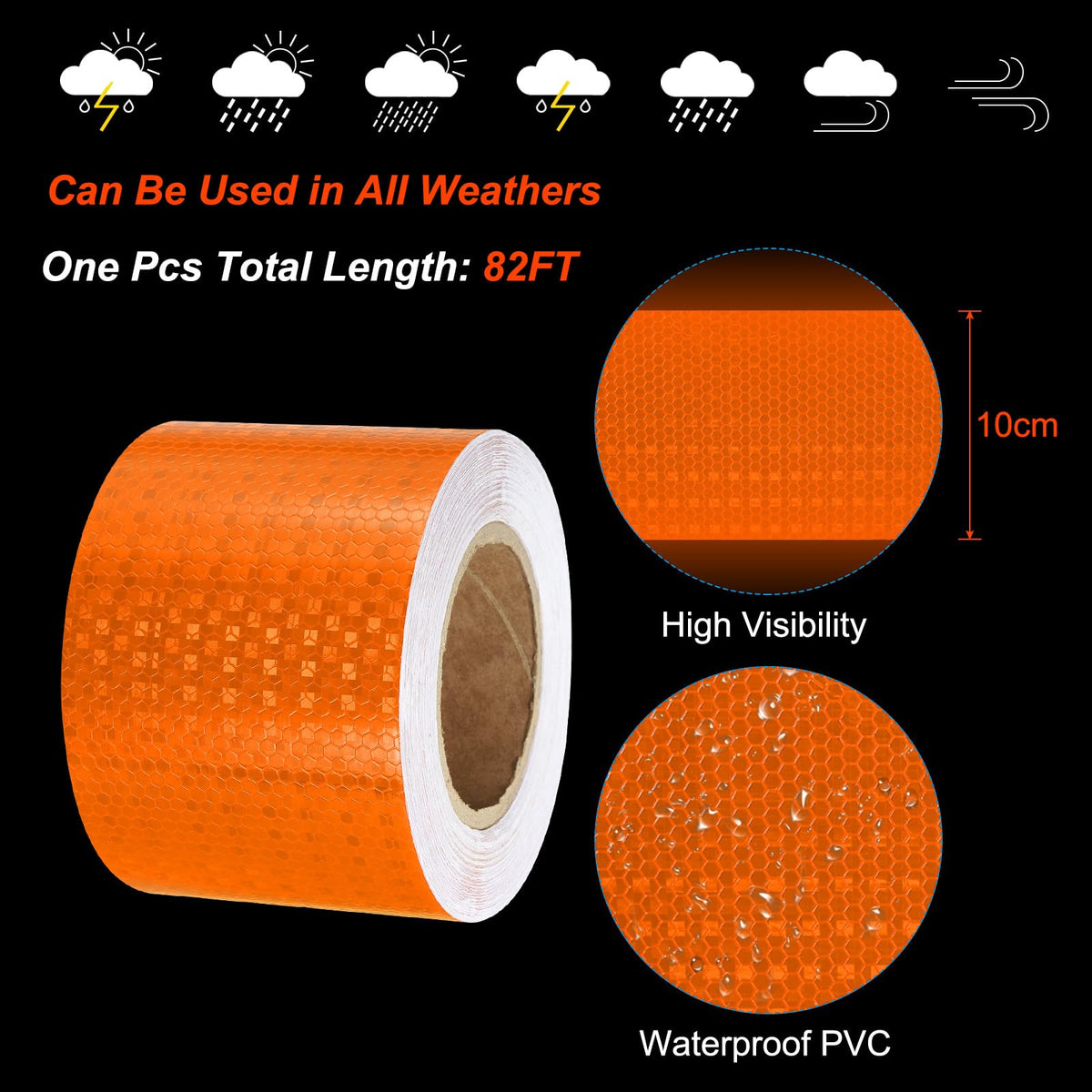 PATIKIL Reflective Tape, 1 Roll 4 Inch x 82 Ft Waterproof Self Adhesive High Visibility Caution Warning Safety Tape Reflector for Trucks Trailers Cars, Orange 4 IN x 82 FT