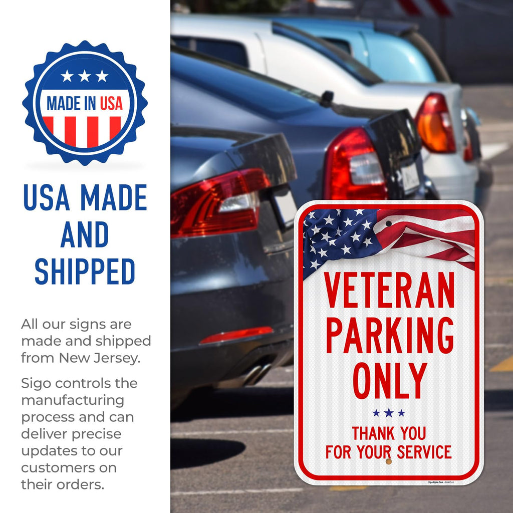 Veterans Parking Only Thank You for Your Service Sign, Aluminum 12x18 Reflective