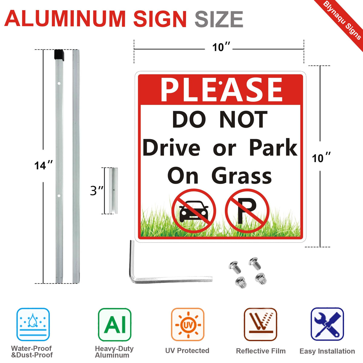 2Pack Please Do Not Drive Or Park On Grass Sign, Keep Off The Grass Yard Sign With 28" Metal Stakes, 10 x 10 Inch No Parking on Grass Sign, Weatherproof, Easy To Install