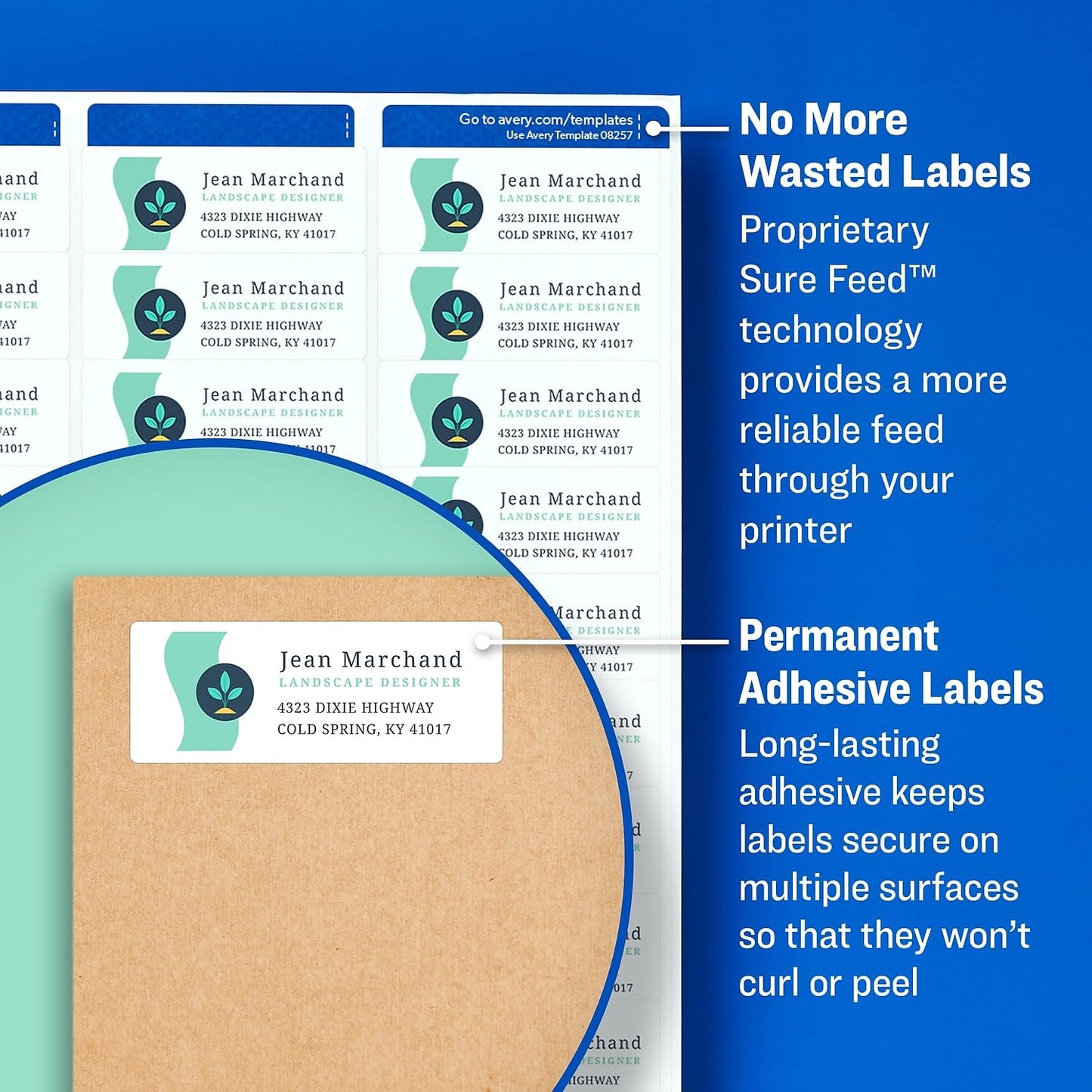 Avery Matte White Return Address Label, Sure Feed Technology, Permanent Adhesive, 3/4" x 2-1/4", 600 Labels (8257)